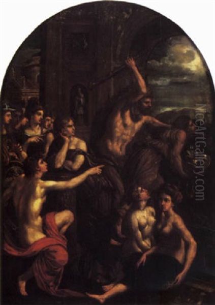 Hercules Chasing Envy From The Temple Of The Muses Oil Painting by Baldassare Peruzzi