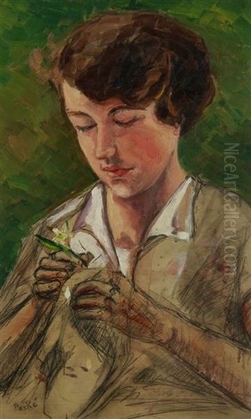 Femme Cousant Oil Painting by Jean Peske