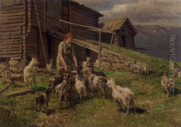 Geitekillingene Far Mat Oil Painting by Wilhelm Otto Peters