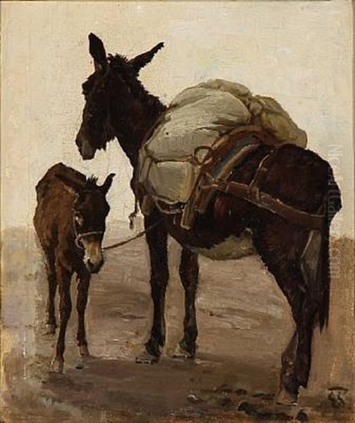Donkeys Oil Painting by Edvard Frederik Petersen