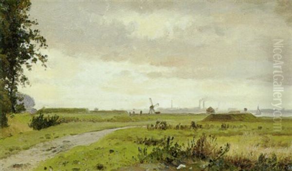 Fra Enghaven Med Den Gamle Jernbanevold Oil Painting by Edvard Frederik Petersen
