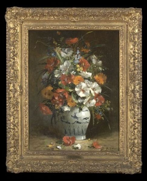Bouquet Of Flowers In A Vase Oil Painting by Eugene Petit