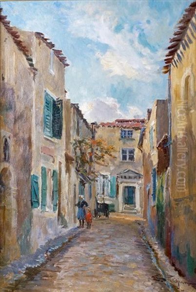 Rue De Village Provencal Oil Painting by Edmond Marie Petitjean