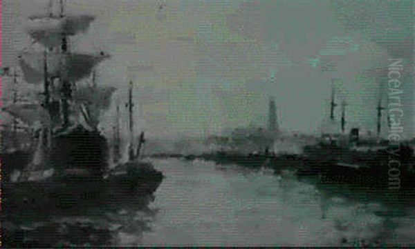 Le Port De Rouen Oil Painting by Edmond Marie Petitjean