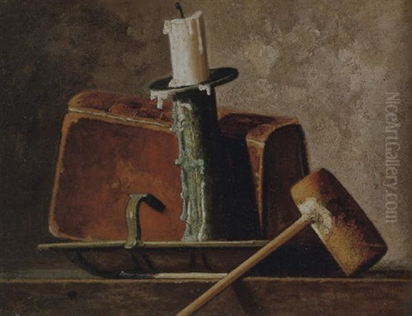 Still Life With Candlestick And Pipe Oil Painting by John Frederick Peto