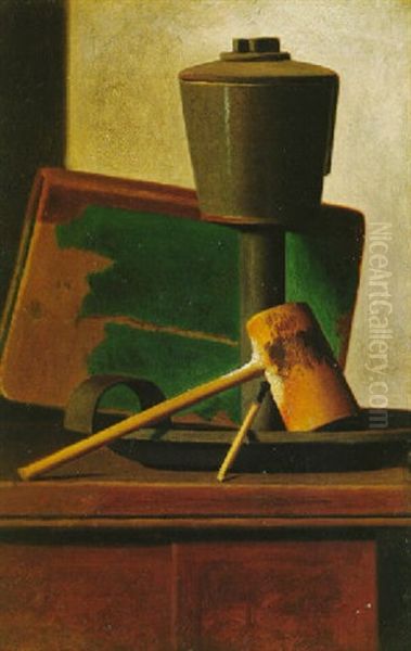 Still Life With Pipe, Oil Lamp And Book Oil Painting by John Frederick Peto