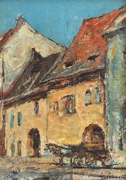 Case Din Sighisoara Oil Painting by Gheorghe Petrascu