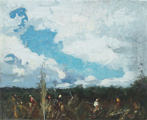 La Culesul Viei (pe Mosia De La Nicoresti) Oil Painting by Petrascu Gheorghe
