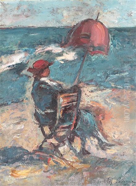 Woman On The Shore Oil Painting by Gheorghe Petrascu