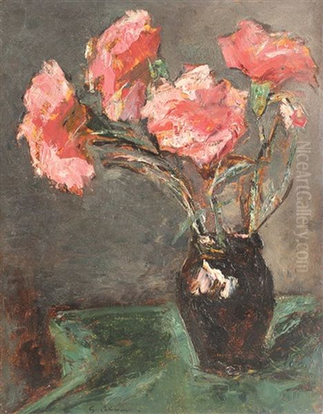 Red Carnations Oil Painting by Gheorghe Petrascu
