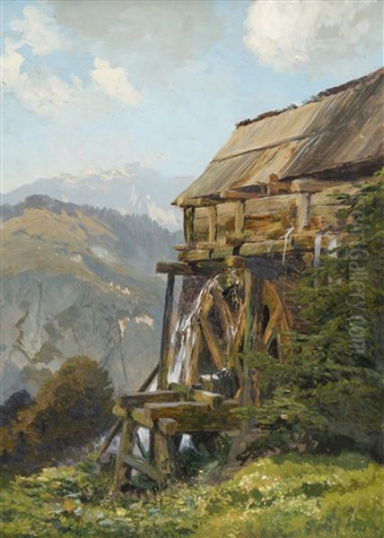 Muhle Am Gebirgsbach Oil Painting by Konrad Petrides