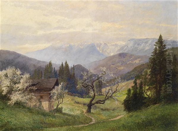 Fruhling, Im Hintergrund Schnee Bedeckte Berge Oil Painting by Konrad Petrides