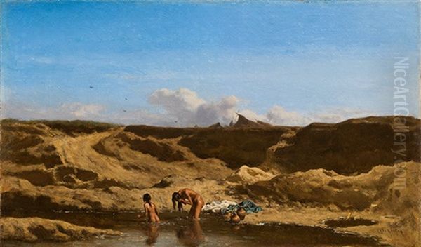 Bathing Gypsies Oil Painting by August Xaver Karl von Pettenkofen