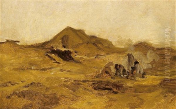 Landschaft Mit Ungarischen Hirten Oil Painting by August Xaver Karl von Pettenkofen