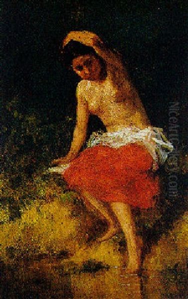 Badende Am Waldteich Oil Painting by August Xaver Carl von Pettenkofen