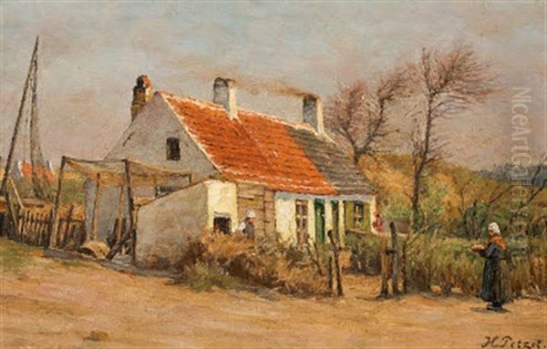 Dorfliche Szene Oil Painting by Hermann Petzet