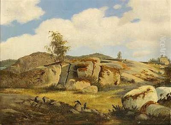 Tysk Bjerglandskab Oil Painting by Fritz Petzholdt