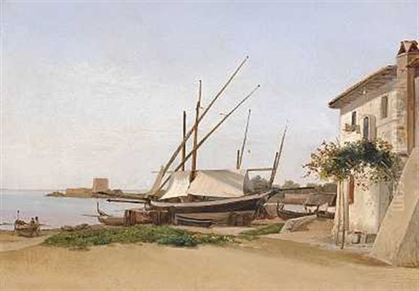 Italiensk Strandparti Med Bade Pa Land Oil Painting by Frederik (Fritz) Petzholdt