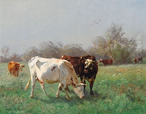 Sommerwiese Mit Weidenden Kuhen Oil Painting by Aymar (Aimard Alexandre) Pezant