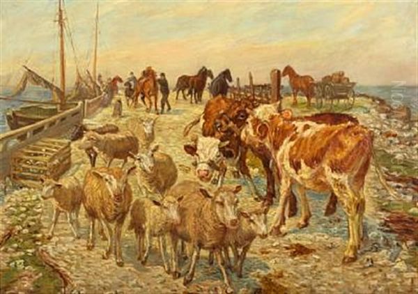 Udskibning Pa Brakkebroen, Saltholm Oil Painting by Theodor Philipsen
