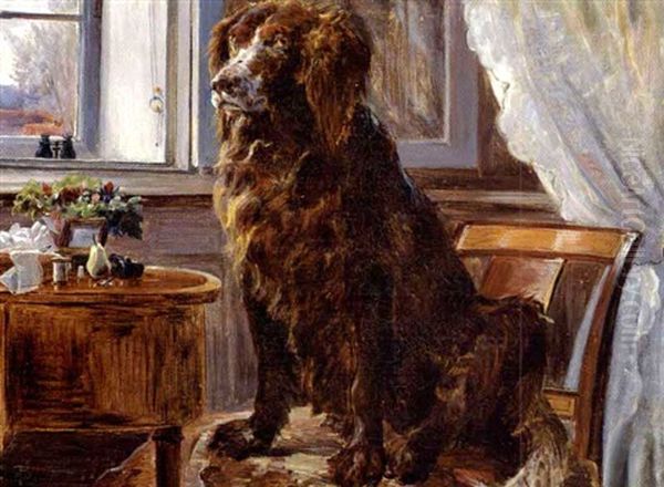 Hund Pa En Stol I Den Fine Stue Oil Painting by Theodor Philipsen