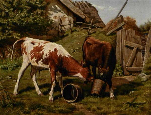 Et Par Kalve Oil Painting by Theodor Philipsen