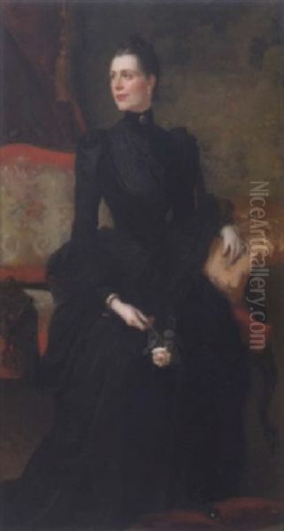 Sitzende Dame Mit Einer Rose In Der Hand Oil Painting by Louis Picard