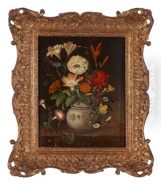 Gegenstucke: Blumenstillleben (pair) Oil Painting by Franz Xaver Pieler