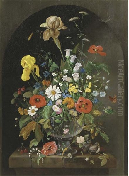 A Bouquet Of Wild Flowers In An Alcove Oil Painting by Franz Xaver Pieler