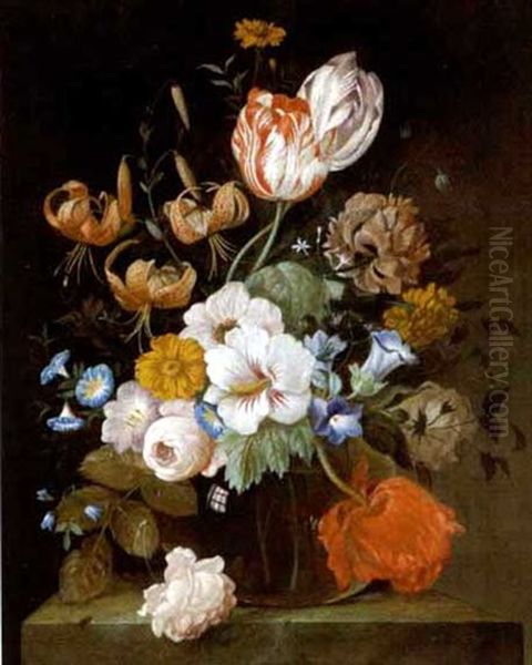 Blumen In Einer Glasvase Oil Painting by Franz Xaver Pieler