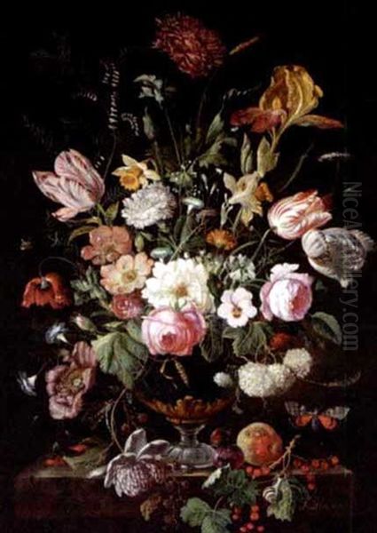 Still Life With Daffodils, Tulips And Other Flowers In A Vase Oil Painting by Franz Xaver Pieler