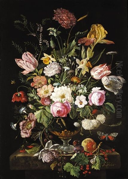 Stilleben Mit Osterglocken, Tulpen Und Anderen Blumen In Einer Vase (still Life With Daffodils, Tulips And Other Flowers In A Vase) Oil Painting by Franz Xaver Pieler