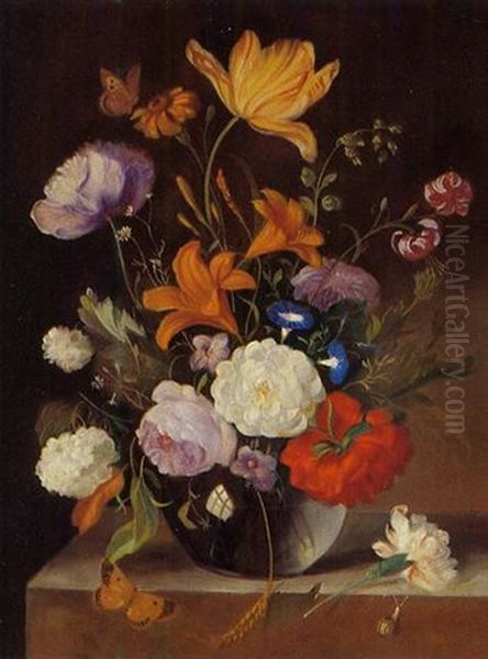 Blumen In Einer Glasvase Oil Painting by Franz Xaver Pieler