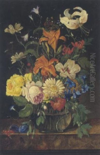 Sommerblumen In Einer Glasvase Oil Painting by Franz Xaver Pieler