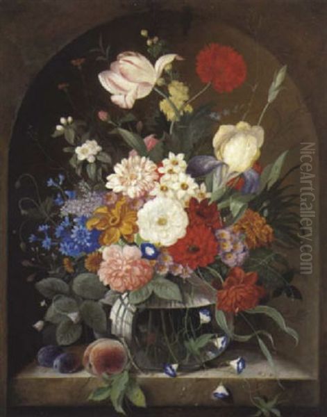 Groser Blumenstraus In Einer Glasvase Oil Painting by Franz Xaver Pieler