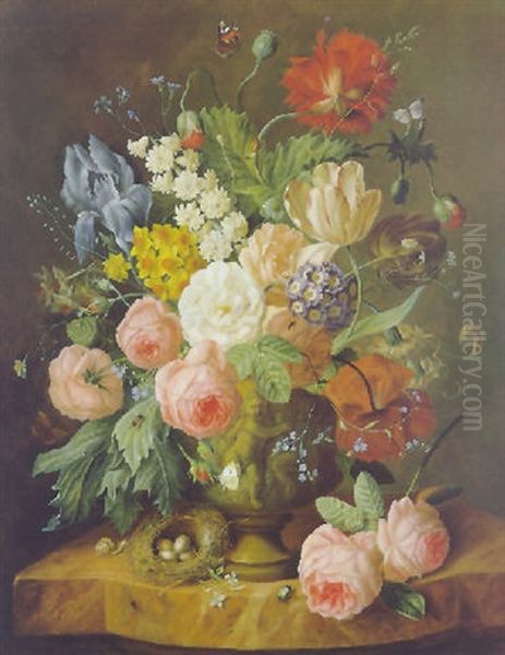 Blumenstuck Mit Vogelnest Oil Painting by Franz Xaver Pieler