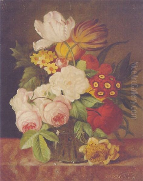 Summer Flowers In A Glass Vase Oil Painting by Franz Xaver Pieler