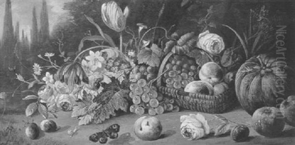 Blumen- Und Fruchtestilleben Oil Painting by Franz Xaver Pieler