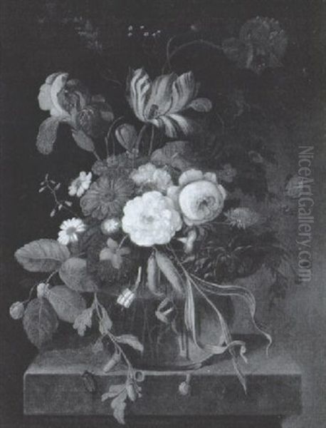 Blumenstraus In Einer Glasernen Vase Oil Painting by Franz Xaver Pieler
