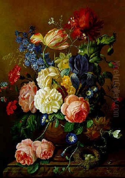 Blumenstuck Mit Vogelnest Oil Painting by Franz Xaver Pieler