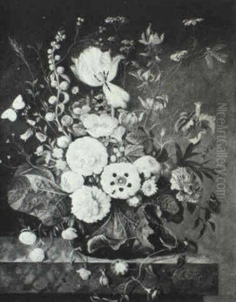 Floral Still Life With Insects Oil Painting by Franz Xaver Pieler
