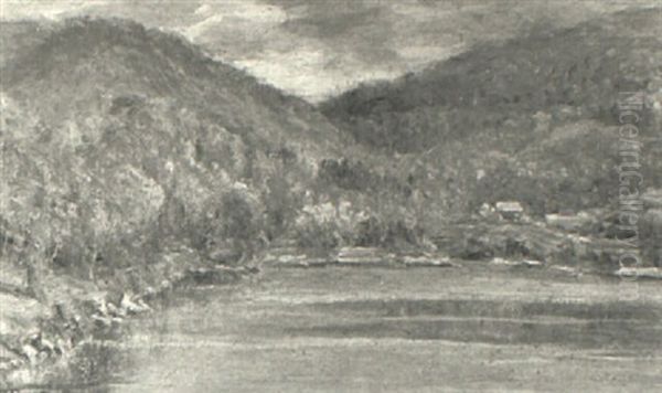 New England River Landscape In Autumn Oil Painting by Charles Franklin Pierce