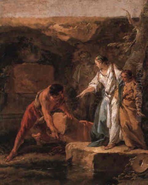 Aethra Showing Theseus His Father's Sword Oil Painting by Jean Baptiste Marie Pierre