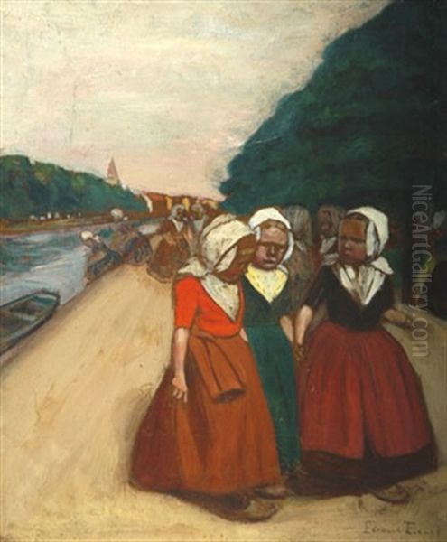 Promenade Des Fillettes Sur Le Halage Oil Painting by Fernand Piet