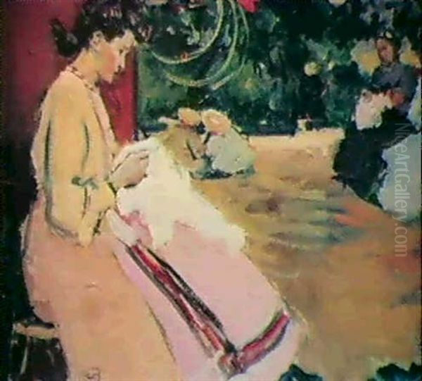 Lecon De Crochet Oil Painting by Fernand Piet