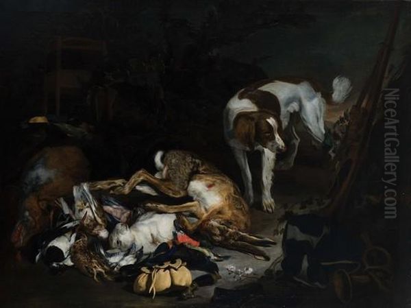 Cacciagione Di Penna E Di Piuma Con Un Cane In Un Paesaggio Boschivo Oil Painting by Peeter Boel