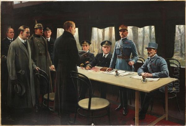 The Signing Of The Armistice - Nov. 11th, 1918 Oil Painting by Harold H. Piffard