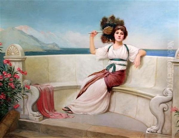 Classical Beauty On A Terrace Oil Painting by Harold H. Piffard