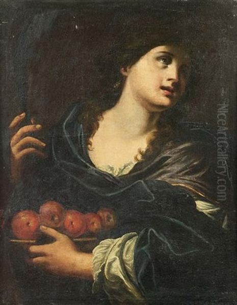 Sainte Presentant Un Plat Garni De Pommes Oil Painting by Simone Pignoni