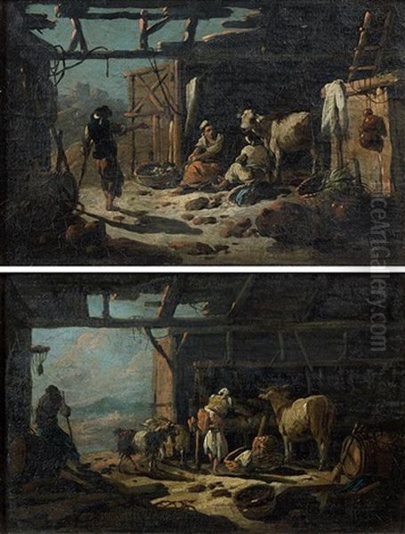 Interieurs D'etable Au Portugal Oil Painting by Jean Baptiste Pillement